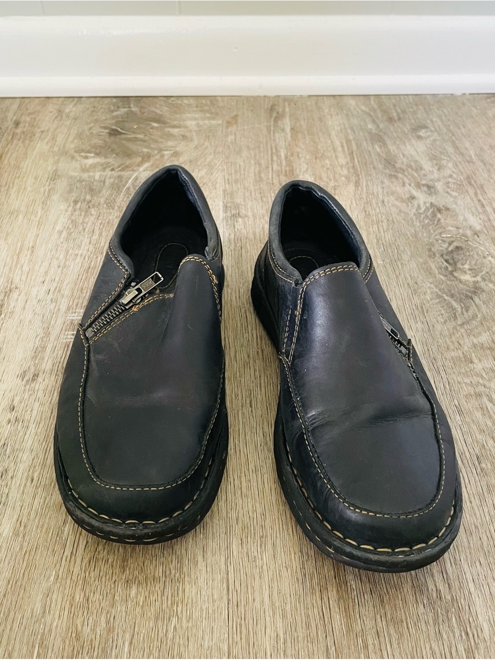 Børn Black Leather Casual Slip-On Loafers Men’s Size 9.5 M Zip